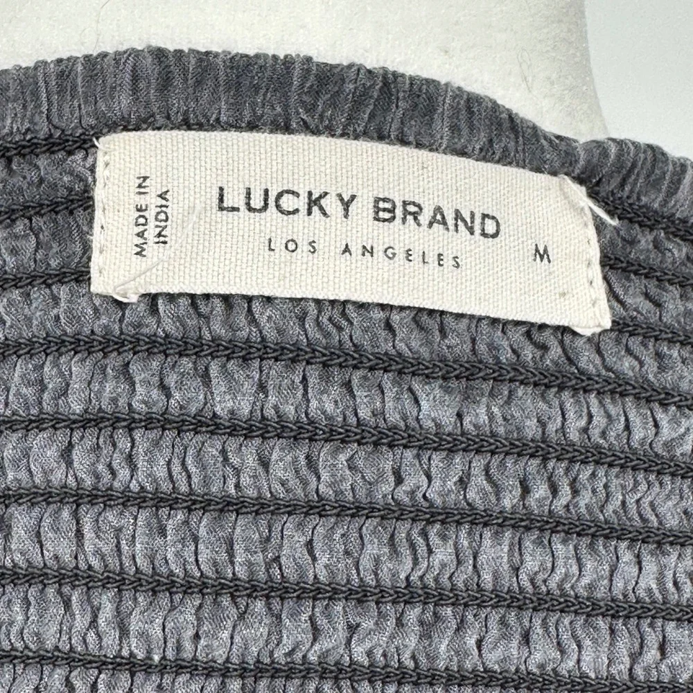 Lucky Brand Y2K Gray Eyelet Tiered Square Neck Puff Sleeve Mini Babydoll Dress M - Picture 4 of 5